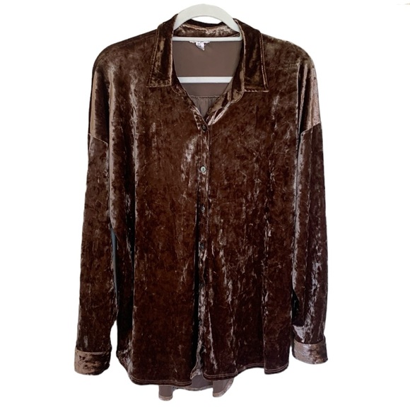 Tribal Jeans Velvet Button Down Blouse Shirt in Copper Size Large - Picture 1 of 7